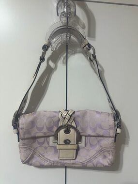 Coach Lavender Signature Canvas Shoulder Bag with Cream Trim